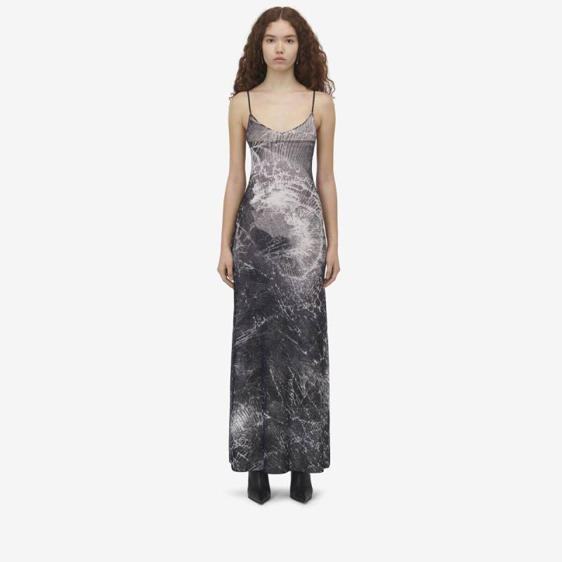 Alexander McQueen Women's White Smashed Screen Slip Dress - XXS (Silk, Polyamide & Elastan)